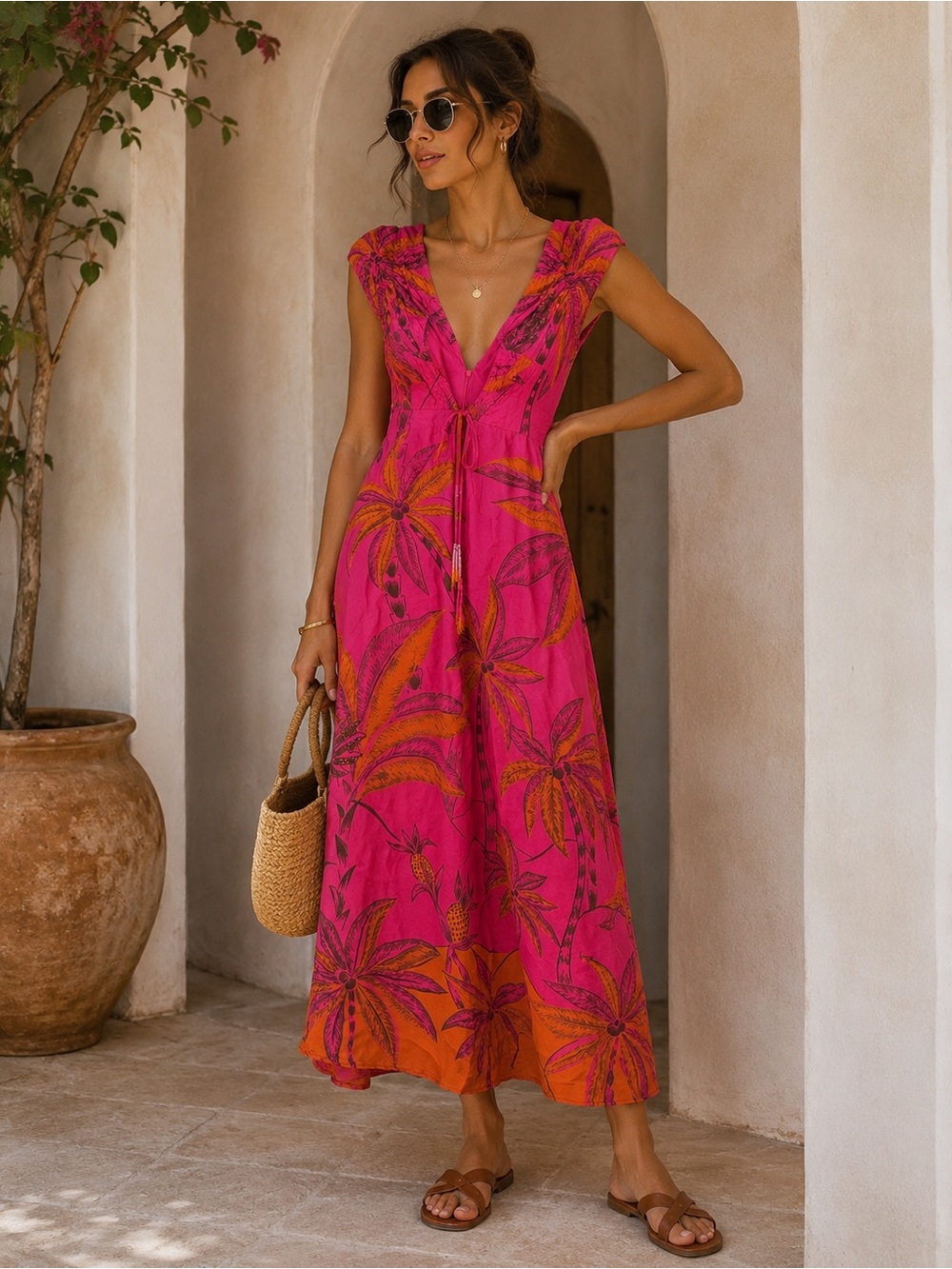 FARM Rio Pink and Orange Tropical Midi Dress - Picture 8 of 8
